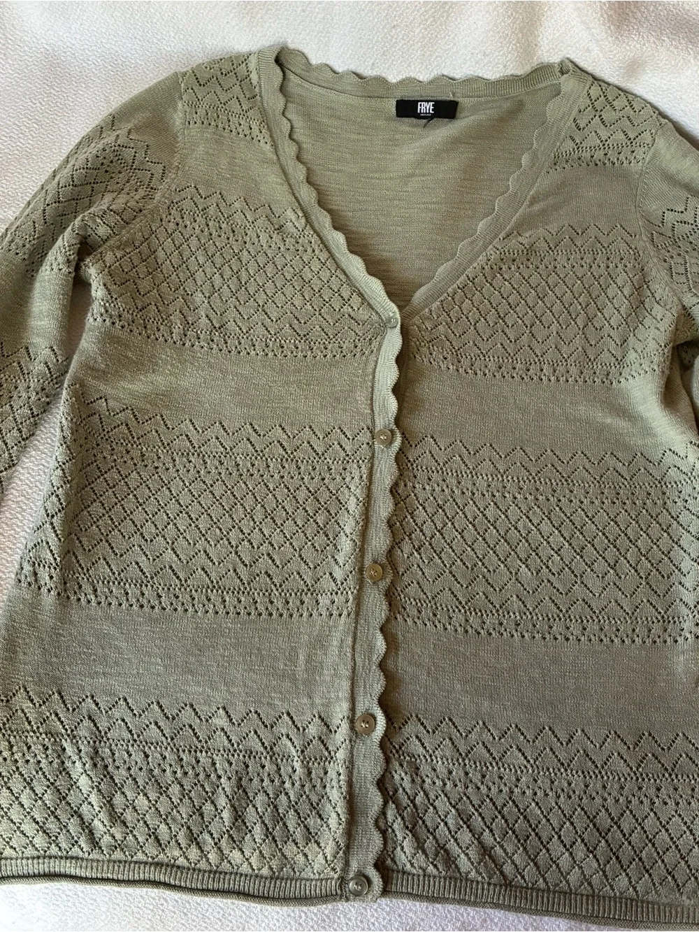 FRYE Olive Sage Openwork Knit Cardigan